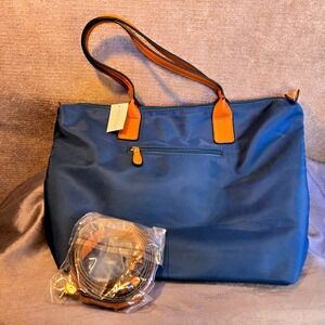 Mia & Tess Women Blue Nylon Tote and‎ Crossbody Bag Vegan Leather Handles NWT